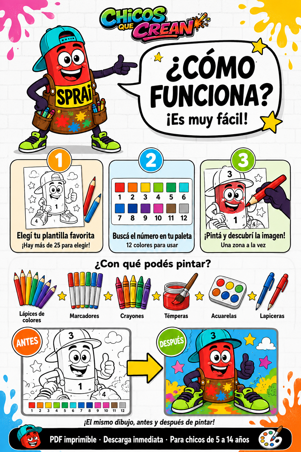 Pintá con SPRAI — Libro para Colorear por Números (+25 Plantillas)
