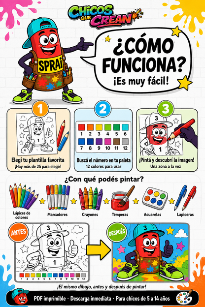 Pintá con SPRAI — Libro para Colorear por Números (+25 Plantillas)