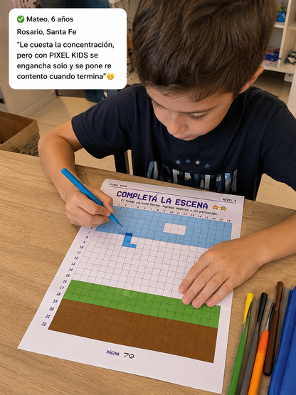 PIXEL KIDS — Libro de Actividades en Cuadrícula para Chicos | Concentración + Motricidad Fina + Creatividad