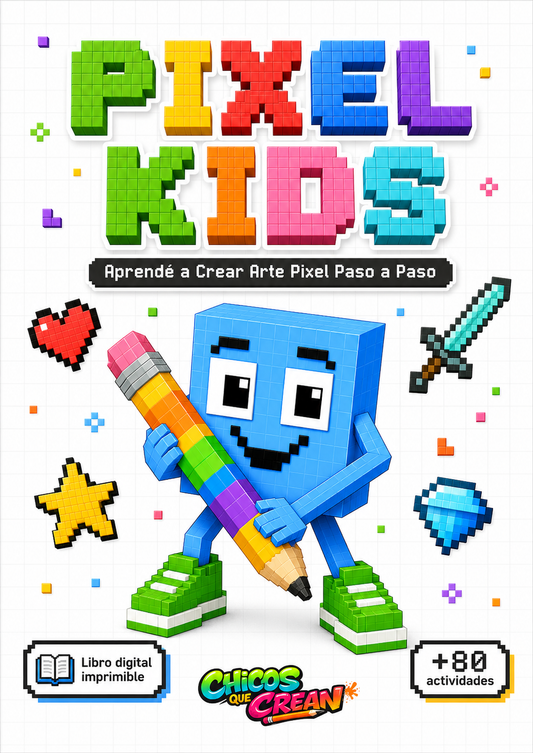 PIXEL KIDS — Libro de Actividades en Cuadrícula para Chicos | Concentración + Motricidad Fina + Creatividad